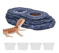 AIICIOO Crested Gecko Feeding Ledge Strong Magnetic Pet Food Bowl and Water Dish with 6 Pack Plastic Reptile Food Cups for Frog Chameleon Tortoise Lizard Pets