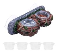 AIICIOO Dual Gecko Feeder Ledge Vine Reptile Feeding Drinking Bowl Lizard Suckers Vine Feeding Cup Gecko Terrarium Accessories Decor for Gecko Bearded Dragon Turtle with 6 PCS Bowl