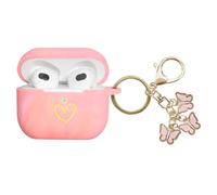 AIIEKZ AirPods 3 2021 Case, AirPods 3 Case, AirPods 3rd Generation, Soft Silicone Case with Golden Heart Pattern for AirPods 3rd Generation with Cute Butterfly Keychain for Girls