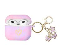 AIIEKZ Compatible with AirPods 3 Case 2021, Soft Silicone Case Gold Heart Pattern Cover for AirPods 3rd Generation Case with Cute Butterfly Keychain for Girls Women (Purple Camo)