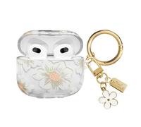 AIIEKZ - Compatible with AirPods 3 Case 2021, Soft TPU Case with Cute Flower Pattern for AirPods 3rd Generation Case with Flower Keychain and Carabiner for Girls Women (White)