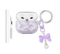 AIIEKZ Compatible with AirPods 3 Case Cover 2021, Soft TPU with Cute Flower Pattern for AirPods 3rd Generation Case with Flower Keychain and Carabiner for Girls Women (Purple Bow)