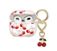 AIIEKZ Compatible with AirPods 3 Case Cover 2021, Soft TPU with Cute Flower Pattern for AirPods 3rd Generation Case with Flower Keychain and Carabiner for Girls Women (Cherry)