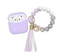AIIEKZ Compatible with Airpods 4 case 2024，Soft Silicone Cover for Airpod 4th Generation with Beaded Bracelet Keychain for Girls Women (Lavender Purple)