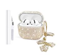 AIIEKZ Compatible with AirPods 4 Case Cover 2024, Hard TPU Cover with Glitter Diamond for AirPods 4th Generation Case with Bling Butterfly Keychain and Cleaning Kit for Girls Women (Gold)