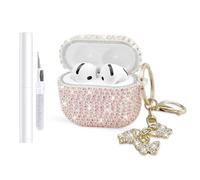 AIIEKZ Compatible with AirPods 4 Case Cover 2024, Hard TPU Cover with Glitter Diamond for AirPods 4th Generation Case with Bling Butterfly Keychain and Cleaning Kit for Girls Women (Pink)