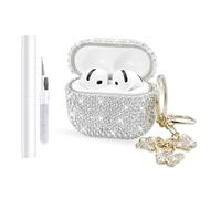 AIIEKZ Compatible with AirPods 4 Case Cover 2024, Hard TPU Cover with Glitter Diamond for AirPods 4th Generation Case with Bling Butterfly Keychain and Cleaning Kit for Girls Women (Silver)