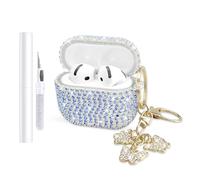 AIIEKZ Compatible with AirPods 4 Case Cover 2024, Hard TPU Cover with Glitter Diamond for AirPods 4th Generation Case with Bling Butterfly Keychain and Cleaning Kit for Girls Women (Blue)
