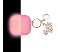 AIIEKZ Compatible with AirPods 4 Case Cover 2024, Soft Silicone Case with Gold Heart Pattern for AirPods 4th Generation Case with Cute Butterfly Keychain for Girls Women (Nightglow Pink)
