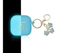 AIIEKZ Compatible with AirPods 4 Case Cover 2024, Soft Silicone Case with Gold Heart Pattern for AirPods 4th Generation Case with Cute Butterfly Keychain for Girls Women (Nightglow Blue)