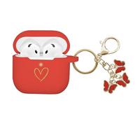 AIIEKZ Compatible with AirPods 4 Case Cover 2024, Soft Silicone Case with Gold Heart Pattern for AirPods 4th Generation Case with Cute Butterfly Keychain for Girls Women (Red)