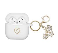 AIIEKZ Compatible with AirPods 4 Case Cover 2024, Soft Silicone Case with Gold Heart Pattern for AirPods 4th Generation Case with Cute Butterfly Keychain for Girls Women (White)