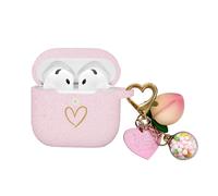 AIIEKZ Compatible with AirPods 4 Case Cover 2024, Soft Silicone Case with Gold Heart Pattern for AirPods 4th Generation Case with Cute Pendant Keychain for Girls Women (Rose Gold)