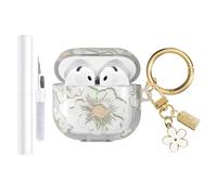AIIEKZ Compatible with AirPods 4 Case Cover 2024, Soft TPU Case with Cute Flower Pattern for AirPods 4th Generation Case with Flower Keychain and Cleaning Kit for Girls Women (White)