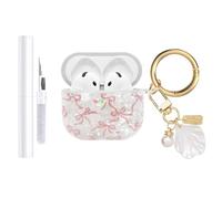 AIIEKZ Compatible with AirPods 4 Case Cover 2024,Soft TPU Case with Shell Pattern for AirPods 4th Generation Case with Pearl Shell Keychain and Cleaning Kit for Girls Women (Pink Bow)