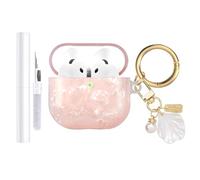 AIIEKZ Compatible with AirPods 4 Case Cover 2024,Soft TPU Case with Shell Pattern for AirPods 4th Generation Case with Pearl Shell Keychain and Cleaning Kit for Girls Women (Pink)