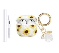 AIIEKZ Compatible with AirPods 4 Case Cover 2024,Soft TPU with Shell Pattern for AirPods 4th Generation Case with Pearl Shell Keychain and Cleaning Kit for Girls Women (Sunflower)