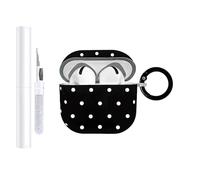 AIIEKZ Compatible with AirPods 4 Case Cover, Hard TPU Case with Cute Polka Dot Pattern for AirPods 4th Generation Case with Metal Keychain and Cleaning Kit for Girls Women (Black, Small Polka Dots)