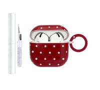 AIIEKZ Compatible with AirPods 4 Case Cover, Hard TPU Case with Cute Polka Dot Pattern for AirPods 4th Generation Case with Metal Keychain and Cleaning Kit for Girls Women (Red, Small Polka Dots)