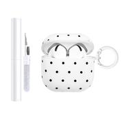 AIIEKZ Compatible with AirPods 4 Case Cover, Hard TPU Case with Cute Polka Dot Pattern for AirPods 4th Generation Case with Metal Keychain and Cleaning Kit for Girls Women (White, Small Polka Dots)