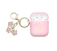 AIIEKZ Compatible with AirPods Case Cover, Soft Silicone Case with Gold Heart Pattern for AirPods 2&1 Generation Case with Cute Butterfly Keychain for Girls Women (Camouflage Pink)