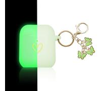 AIIEKZ Compatible with AirPods Case Cover, Soft Silicone Case with Gold Heart Pattern for AirPods 2&1 Generation Case with Cute Butterfly Keychain for Girls Women(Nightglow Green)