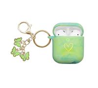AIIEKZ Compatible with AirPods Case Cover, Soft Silicone Case with Gold Heart Pattern for AirPods 2&1 Generation Case with Cute Butterfly Keychain for Girls Women (Camouflage Green)