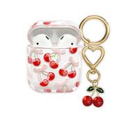 AIIEKZ Compatible with AirPods Case Cover, Soft TPU Case with Cute Flower Pattern for AirPods 2&1 Generation Case with Pendant Keychain and Carabiner for Girls Women (Cherry)