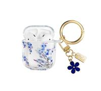AIIEKZ Compatible with AirPods Case Cover, Soft TPU Case with Cute Flower Pattern for AirPods 2&1 Generation Case with Pendant Keychain and Carabiner for Girls Women (Midnight Blue)