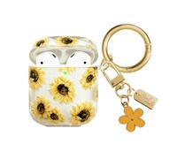 AIIEKZ Compatible with AirPods Case Cover, Soft TPU Case with Cute Flower Pattern for AirPods 2&1 Generation Case with Pendant Keychain and Carabiner for Girls Women (Yellow)