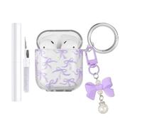 AIIEKZ Compatible with AirPods Case Cover, Soft TPU Case with Cute Flower Pattern for AirPods 2&1 Generation Case with Pendant Keychain and Carabiner for Girls Women (Purple Bow)