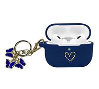 AIIEKZ Compatible AirPods Pro 2 Case Cover 2022, Soft Silicone Case with Gold Heart Pattern for AirPods Pro 2nd Generation with Cute Butterfly Keychain for Girls Women (Midnight Blue)
