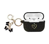 AIIEKZ Compatible with AirPods Pro 2 Case 2022, Soft Silicone Cover with Gold Heart Pattern for AirPods Pro 2nd Generation Case with Cute Butterfly Keychain for Girls Women (Glitter Black)