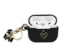 AIIEKZ Compatible with AirPods Pro 2 Case Cover 2022, Soft Silicone Case with Gold Heart Pattern for AirPods Pro 2nd Generation Case with Cute Butterfly Keychain for Girls Women (Black)