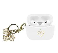 AIIEKZ Compatible with AirPods Pro 2 Case 2022, Soft Silicone Cover with Gold Heart Pattern for AirPods Pro 2nd Generation Case with Cute Butterfly Keychain for Girls Women (White)