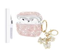 AIIEKZ Compatible with AirPods Pro 2 Case Cover 2022, Hard TPU Case with Glitter Diamond for AirPods Pro 2nd/1st Generation with Bling Butterfly Keychain and Cleaning Kit for Girls Women (Pink)