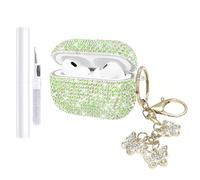 AIIEKZ Compatible with AirPods Pro 2 Case Cover 2022, Hard TPU Case with Glitter Diamond for AirPods Pro 2nd/1st Generation with Bling Butterfly Keychain and Cleaning Kit for Girls Women (Green)