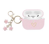 AIIEKZ Compatible with AirPods Pro 2 Case Cover 2022, Soft Silicone Case with Gold Heart Pattern for AirPods Pro 2nd/1st Generation Case with Cute Cherry Blossoms Keychain for Girls Women (Rose Gold)