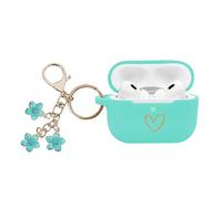 AIIEKZ Compatible with AirPods Pro 2 Case Cover 2022, Soft Silicone Case with Gold Heart Pattern for AirPods Pro 2nd/1st Generation Case with Cute Cherry Blossoms Keychain for Girls Women (Blue)