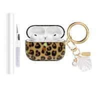 AIIEKZ Compatible with AirPods Pro 3 Case 2025,Soft TPU Case with Shell Pattern for AirPods Pro 3rd Generation Case with Pearl Shell Keychain and Cleaning Kit for Girls Women (Yellow Leopard)