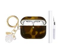 AIIEKZ Compatible with AirPods Pro 3 Case 2025,Soft TPU Case with Shell Pattern for AirPods Pro 3rd Generation Case with Pearl Shell Keychain and Cleaning Kit for Girls Women (Yellow Tortoiseshell)