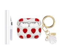 AIIEKZ Compatible with AirPods Pro 3 Case 2025,Soft TPU Case with Shell Pattern for AirPods Pro 3rd Generation Case with Pearl Shell Keychain and Cleaning Kit for Girls Women (Strawberry)