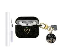 AIIEKZ Compatible with AirPods Pro 3 Case Cover 2025, Soft Silicone Case with Gold Heart Pattern for AirPods Pro 3rd Generation Case with Pendant Keychain for Girls Women (Glitter Black)