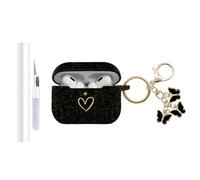 AIIEKZ Compatible with AirPods Pro 3 Case Cover 2025, Soft Silicone Case with Gold Heart Pattern for AirPods Pro 3rd Generation Case with Cute Butterfly Keychain for Girls Women (Glitter Black)