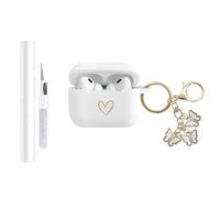 AIIEKZ Compatible with AirPods Pro 3 Case Cover 2025, Soft Silicone Case with Gold Heart Pattern for AirPods Pro 3rd Generation Case with Cute Butterfly Keychain for Girls Women (White)