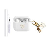 AIIEKZ Compatible with AirPods Pro 3 Case Cover 2025, Soft Silicone Case with Gold Heart Pattern for AirPods Pro 3rd Generation Case with Pendant Keychain for Girls Women (White)