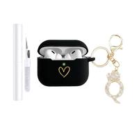 AIIEKZ Compatible with AirPods Pro 3 Case Cover (2025), Soft Silicone Case with Gold Heart Pattern for AirPods Pro 3rd Generation Case with Rhinestone Studded Letter A-Z Keychain (Q Black)