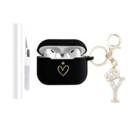 AIIEKZ Compatible with AirPods Pro 3 Case Cover (2025), Soft Silicone Case with Gold Heart Pattern for AirPods Pro 3rd Generation Case with Rhinestone Studded Letter A-Z Keychain (Y Black)