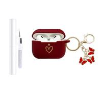 AIIEKZ Compatible with AirPods Pro 3 Case Cover 2025, Soft Silicone Case with Gold Heart Pattern for AirPods Pro 3rd Generation Case with Cute Butterfly Keychain for Girls Women (Burgundy)
