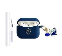 AIIEKZ Compatible with AirPods Pro 3 Case Cover 2025, Soft Silicone Case with Gold Heart Pattern for AirPods Pro 3rd Generation Case with Pendant Keychain for Girls Women (Midnight Blue)